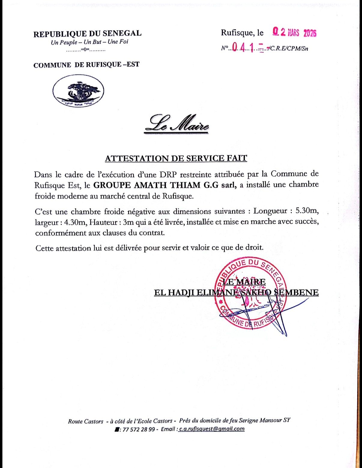 Installation d’une chambre froide moderne au marché central de Rufisque